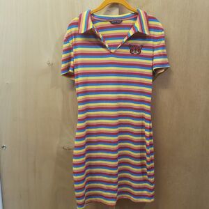 SHEIN EZwear Ribbed Rainbow Striped Butterfly Embroidery Dress   SZ XL #XXX